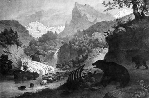 Illustration of Pleistocene landscape by Franz Unger.  1916.